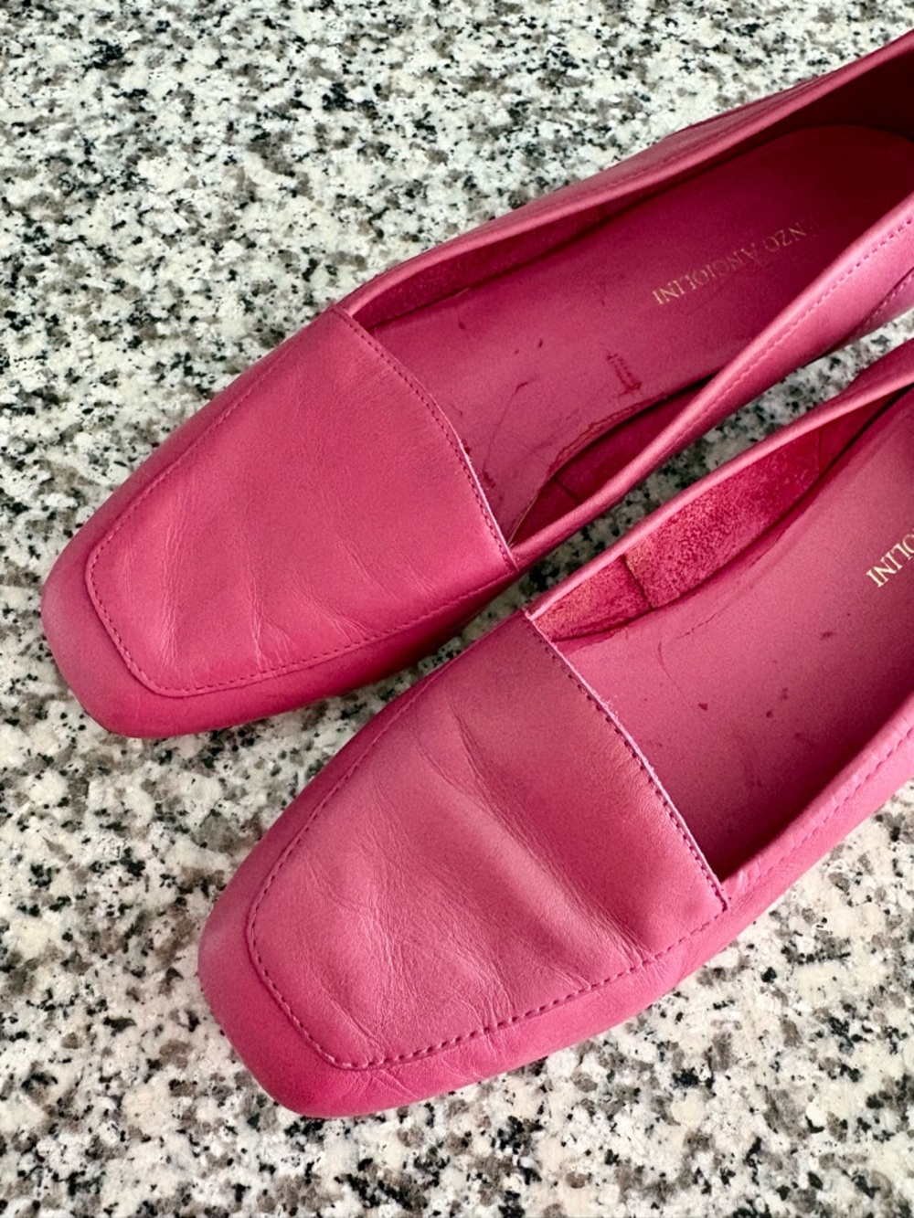 Enzo Angiolini—Bubblegum Pink Leather Square Toe Flats Vintage (Size 8.5) - Picture 2 of 8